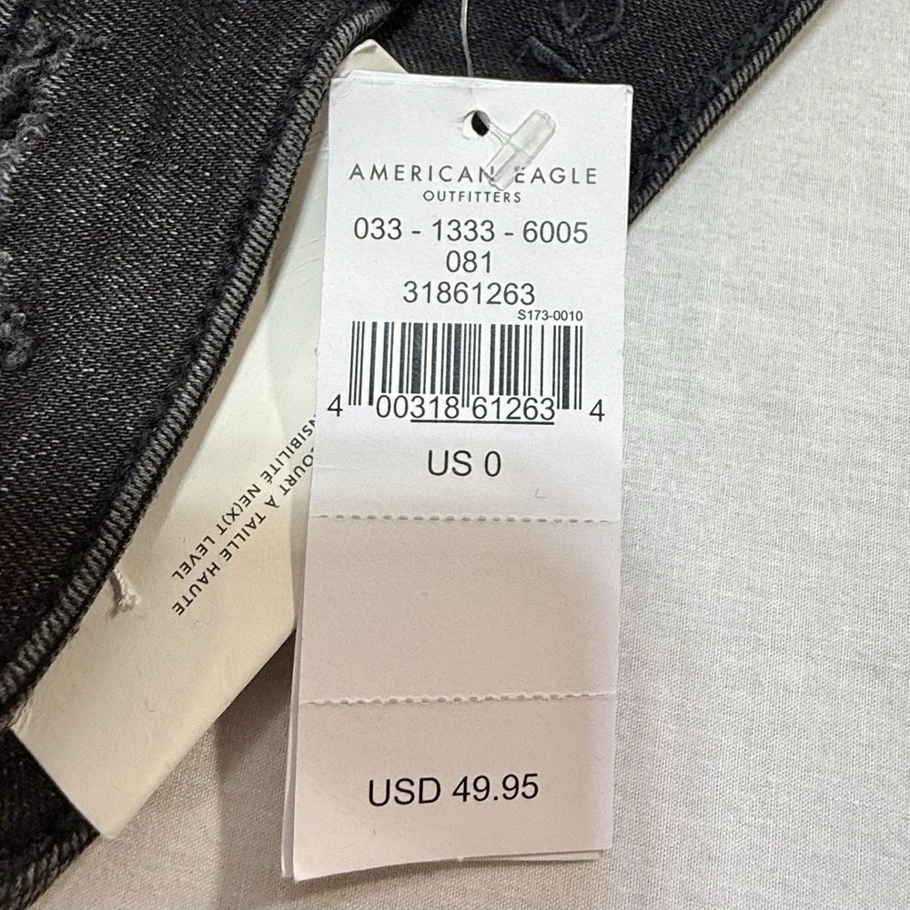 American‎ Eagle Women's 0 Next Level Stretch Hi-Rise Shortie Denim Shorts Black